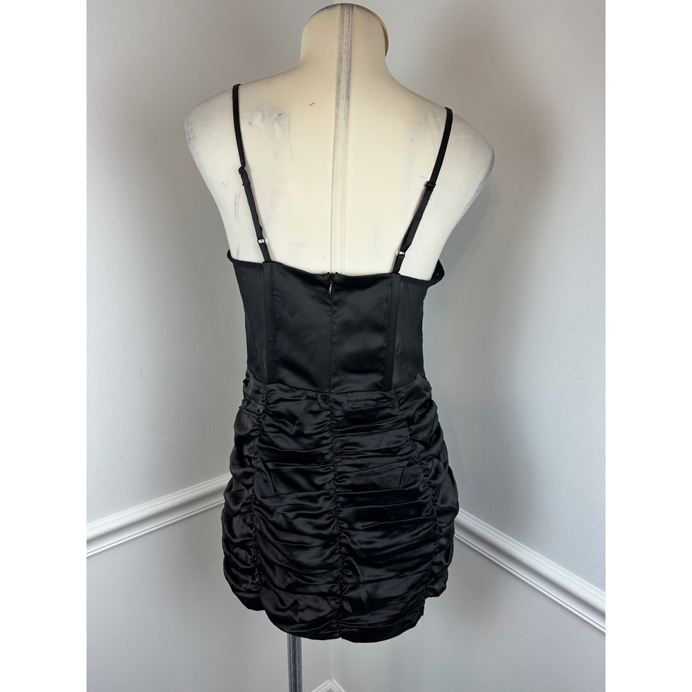 ZARA Black Contrast Semi-Sheer Ruched Mini Corset Dress NWT Satin Party Medium - Picture 6 of 11